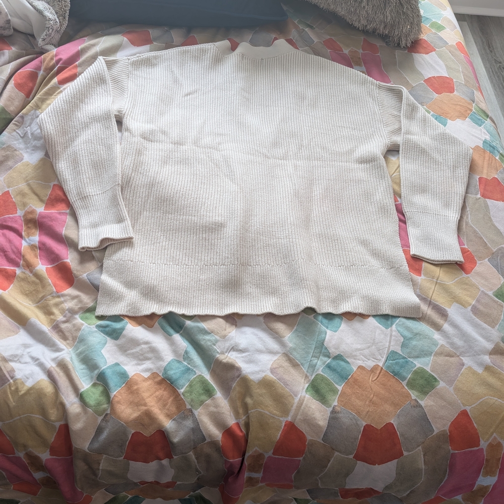 Cream Ribbed Cardigan Sweater - Picture 3 of 4